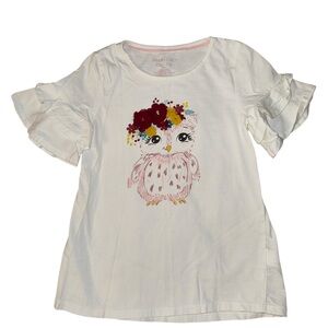 Girls' White Owl Print Shirt Size 6/7